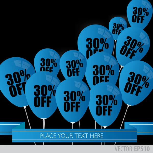 Blue balloons With Sale Discounts 30 percent. — Stock Vector