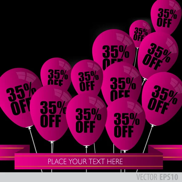 Purple balloons With Sale Discounts 35 percent. — Stock Vector