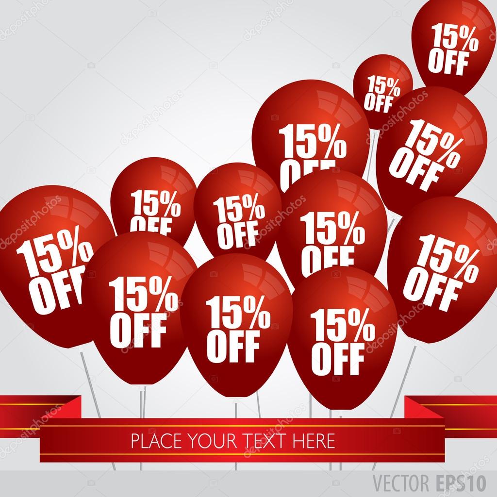 Red balloons With Sale Discounts 15 percent.