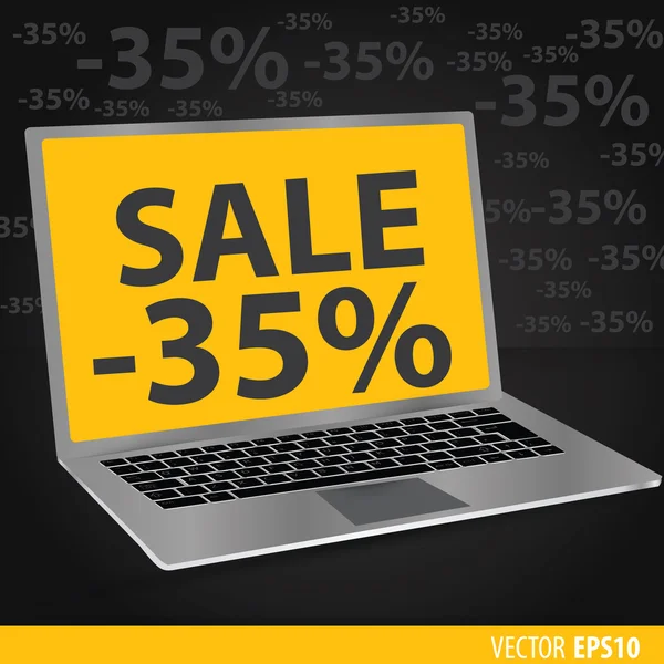 Venta de laptops. Fondo negro con ordenadores portátiles con un sc amarillo — Vector de stock