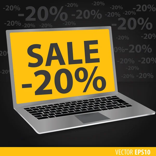 Sprzedaż komputerów przenośnych. Czarne tło z laptopami z żółtym sc — Wektor stockowy