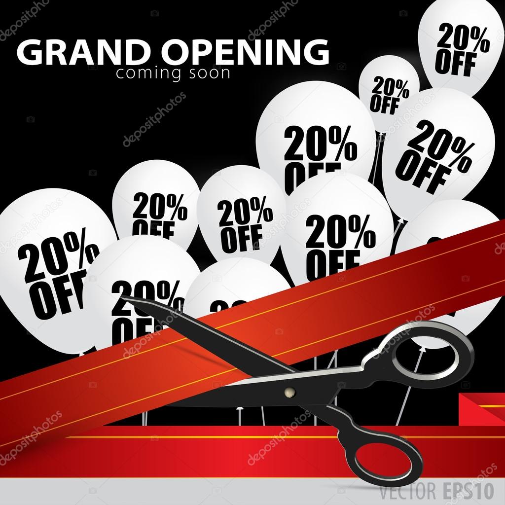 Shop grand opening - cutting red ribbon.