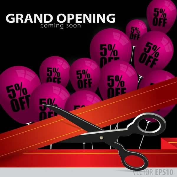 Shop grand opening - cutting red ribbon. — Stock Vector