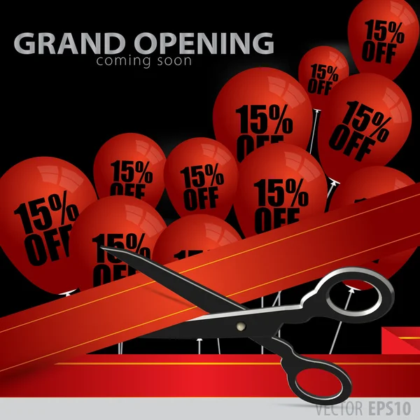 Shop grand opening - cutting red ribbon. — Stock Vector