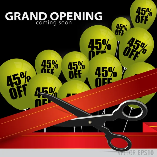 Shop grand opening - cutting red ribbon. — Stock Vector