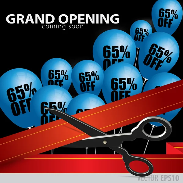 Shop grand opening - cutting red ribbon. — Stock Vector