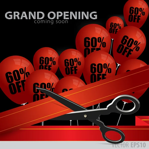 Grande apertura negozio - taglio nastro rosso . — Vettoriale Stock