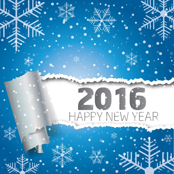 Feliz Ano Novo 2016. Fundo com flocos de neve e papel rasgado . — Vetor de Stock
