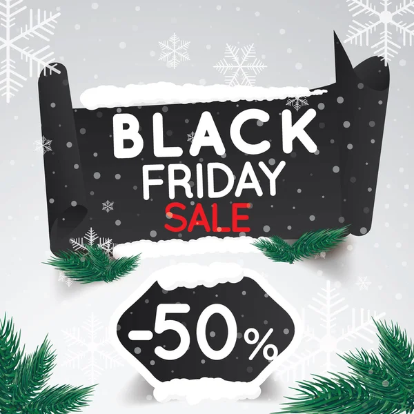 Black Friday sale 50 percent . Curved paper banner on winter bac Vectorbeelden