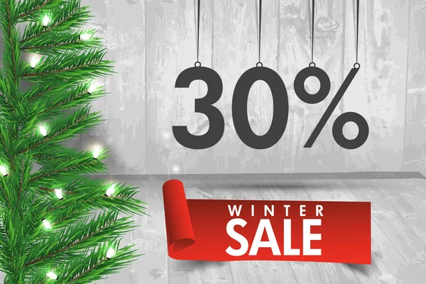 Winter verkoop 30 procent. Winter verkoop achtergrond met rood lint b — Stockvector