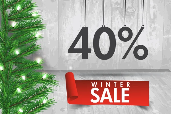 Winter verkoop 40 procent. Winter verkoop achtergrond met rood lint b — Stockvector