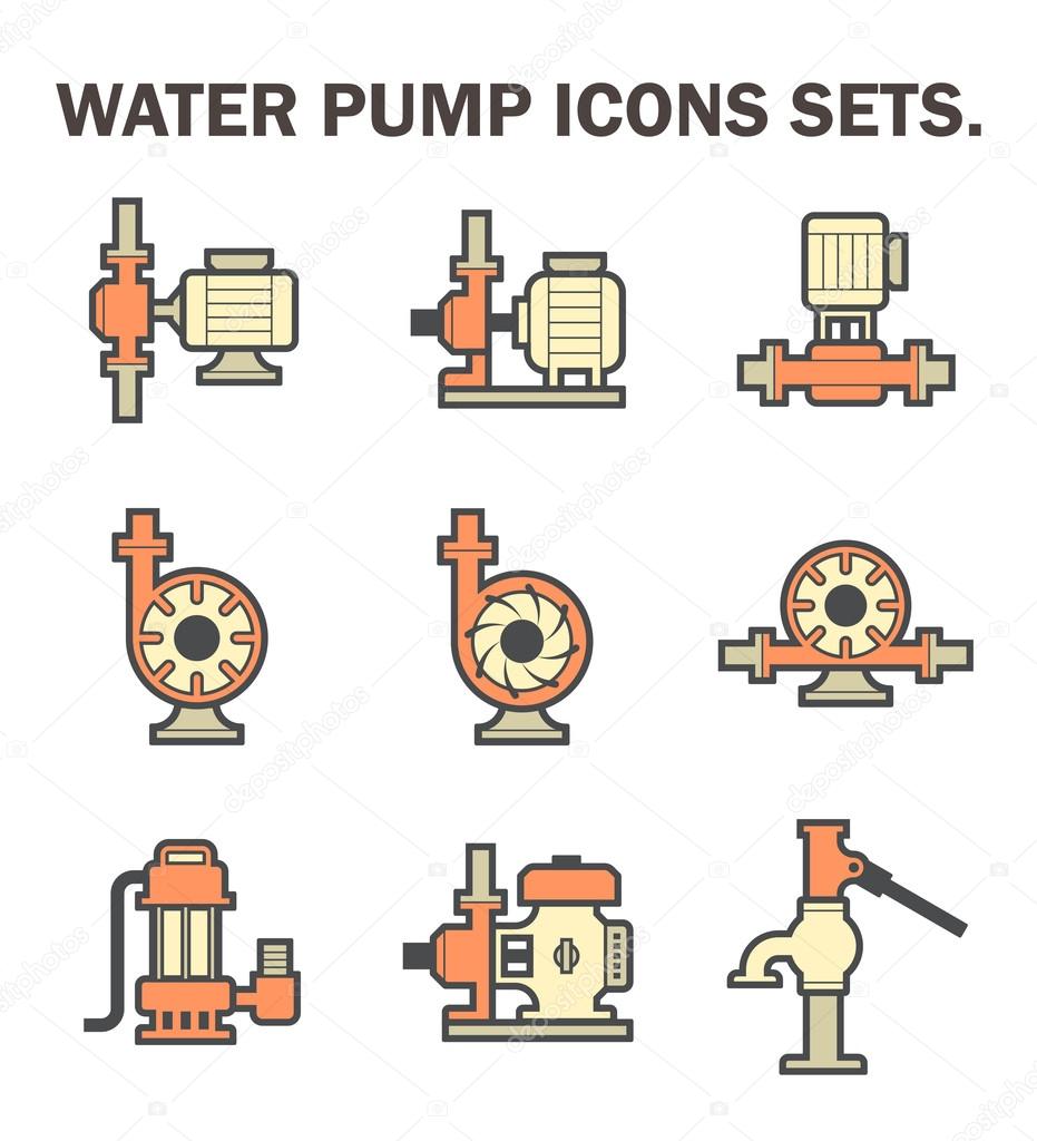 Water pump vector icon sets isolated on white background.