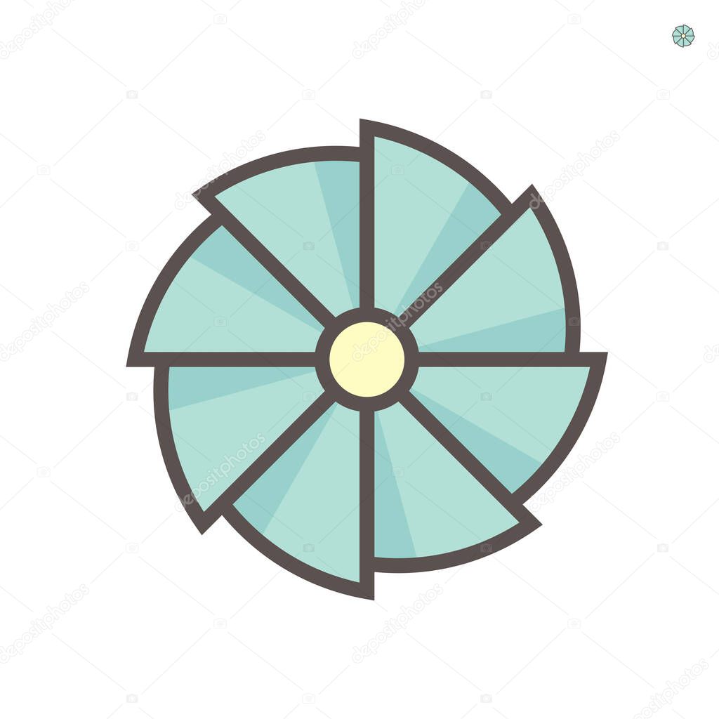 Turbocharger compressor wheel impeller icon. For increase an internal combustion engine's efficiency and power. Use in turbocharger for truck, car, train, aircraft and equipment engine. 64x64 pixel.