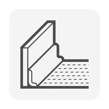 Baseboard vector icon. Also called skirting board, mopboard, floor or base molding. Use for cover lowest or plinth part of an interior wall on floor finishing material i.e. linoleum, pvc, vinyl, wood.