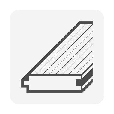 Katı ahşap döşeme ikonu. Bu tek parça ahşaptan ve% 100 doğal ahşap ürününden yapılmış zemin bitirme malzemesi. Diğerlerine katılmak için dil ve yiv de dahil. Ev dekorasyonu için..