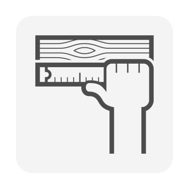 Measurement icon. Consist of wood floor material and measurement tool or measure tape vector icon design. That is a install or construction work of floor finishing material for home or building.
