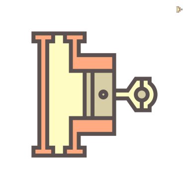 Yuvarlanan piston kompresör simgesi. Salıncak kompresörü ya da yuvarlanan silindir kompresörü de denir. Yuvarlanan tek pistondan oluşuyor. Otomobilin havalandırma havalandırma sisteminde soğutmak için. 64x64 piksel.