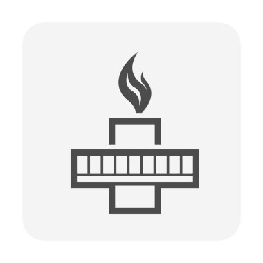 Gaz fişeği, işaret fişeği yığını ve alev vektör ikonu. Endüstri için yanma aygıtı Petrol rafinerisi, kimyasal ve doğal gaz işleme tesisi, petrol çıkarma tesisi, petrol kuyusu, kıyı sondajı.