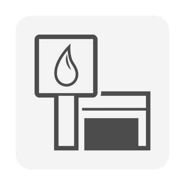 Benzin istasyonu ikonu. Benzin ve benzini araba, otomobil ve motorlu taşıtlar için satmak üzere benzin istasyonunu da aradık. Reklam panosu ya da afiş de dahil. Vektör illüstrasyon tasarım simgesi.