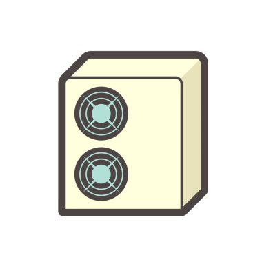 Hava kompresörü veya yoğunlaştırıcı birim simgesi. Bu soğutma, ısı havalandırma ve havalandırma ve nem kontrol teknolojisidir. Vantilatör, kompresör, bakır tüp ve sıvı içerir..