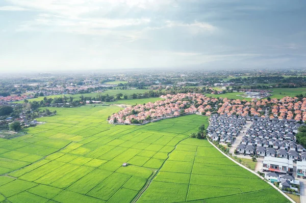 Land plot in aerial view. Include landscape, real estate, green field, crop, agricultural plant. Tract of land for housing subdivision, development, owned, sale, rent, buy or investment in Chiang Mai.