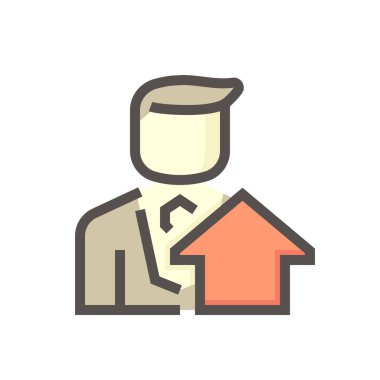 Emlakçı ya da emlakçı vektör ikonu. Ev ya da bina dahil. İnsanlar gayrimenkul, mülk, hukuk gibi konularda uzmandır. Geliştirme, sahiplenme, satış, kira, satın alma, yatırım. 48x48 px