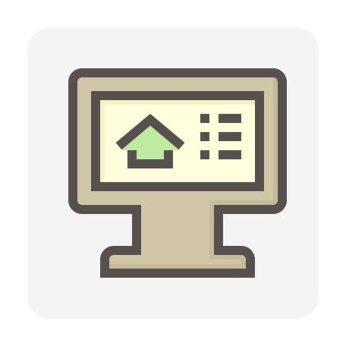 Ev vektör simgesini ara. Ekran bilgisayarında inşa etmekten oluşuyor. Çevrimiçi olacak asistan, emlakçı ya da emlakçı kalkınma, mülkiyet, satış, kira, satın alma ya da yatırım için gayrimenkul ya da mülk bulacak. 48x48 px