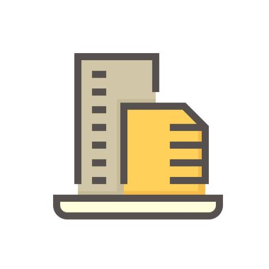 Yüksek bina ya da yerleşim vektör simgesi. Şu apartman dairesi, ofis, apartman ya da şehirdeki otel. Gayrimenkul veya gayrimenkul geliştirme, mülkiyet, satış, kira, satın alma, satın alma veya yatırım. 48x48 piksel.