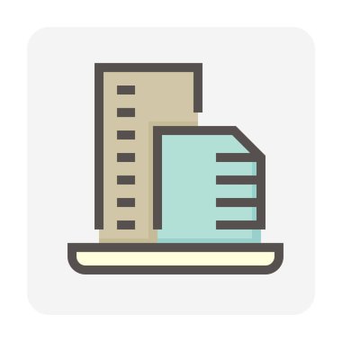 Yüksek bina ya da yerleşim vektör simgesi. Şu apartman dairesi, ofis, apartman ya da şehirdeki otel. Gayrimenkul veya gayrimenkul geliştirme, mülkiyet, satış, kira, satın alma, satın alma veya yatırım. 48x48 piksel.