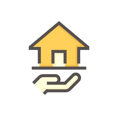 Emlakçı ya da emlakçı vektör ikonu. Ev ya da bina dahil. İnsanlar gayrimenkul, mülk, hukuk gibi konularda uzmandır. Geliştirme, sahiplenme, satış, kira, satın alma, yatırım. 48x48 px