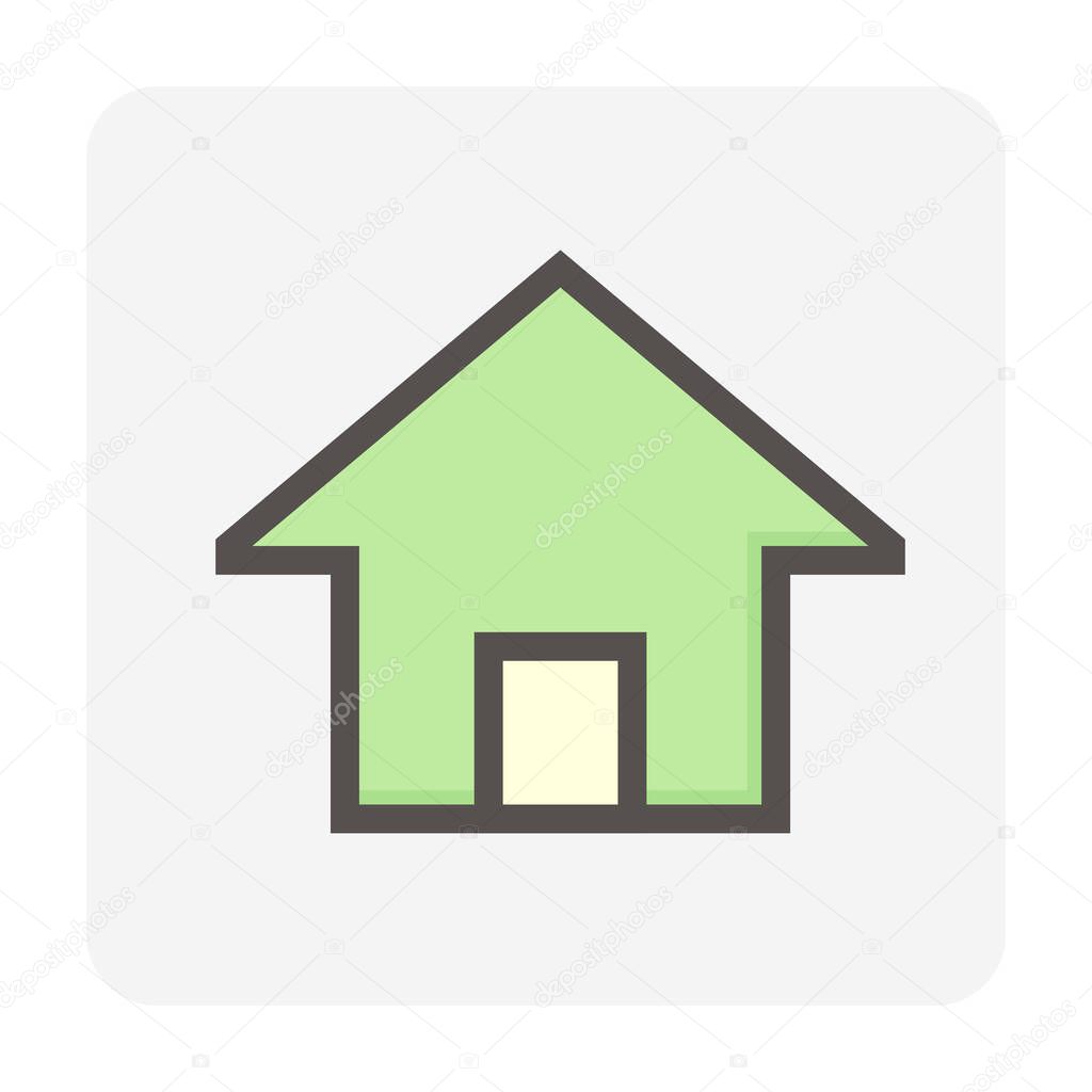 House or residential building with simple shape vector icon,  symbol or pictogram design. That real estate or property for development, owned, sale, rent, buy, purchase or investment. 48x48 pixel.