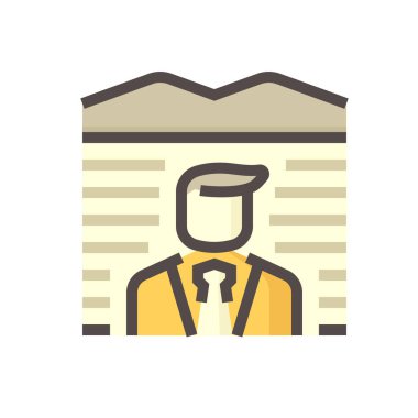 Emlakçı, emlakçı ya da emlakçı vektör ikonu. Boş topraklar, satıcı, insan ya da insan. Satmak, gayrimenkul satın almak ya da gayrimenkul almak için profesyonel. Müteahhit ve yatırımcı için de geçerli. 48x48 px