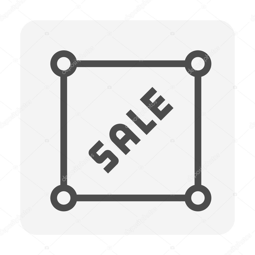 Land for sale vector icon. Foreclose real estate or property consist of empty land on roadside for development by housing construction, subdivision, owned, sale, rent, buy or investment. 48x48 pixel.