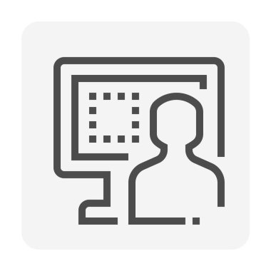 Tapu kaydı çevrimiçi vektör simgesi. Bilgisayar, avukat ya da menajer, tapu senedi ya da tapu sertifikası içeriyor. Sahipliği kontrol etmek, satılık arsa kaydı, ipotekli ya da transfer edilmiş. 48x48 piksel