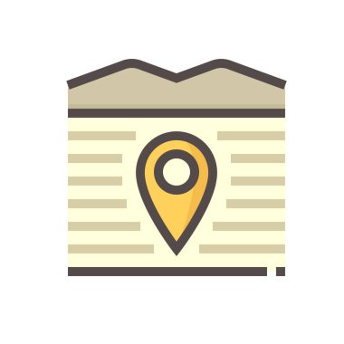 İniş ve GPS vektör simgesi. Boş alan, konum nokta, yol ve konum. Gayrimenkul ya da konut paylaşımı, geliştirme, mülkiyet, satış, kira, satın alma ya da yatırım. 48x48 px