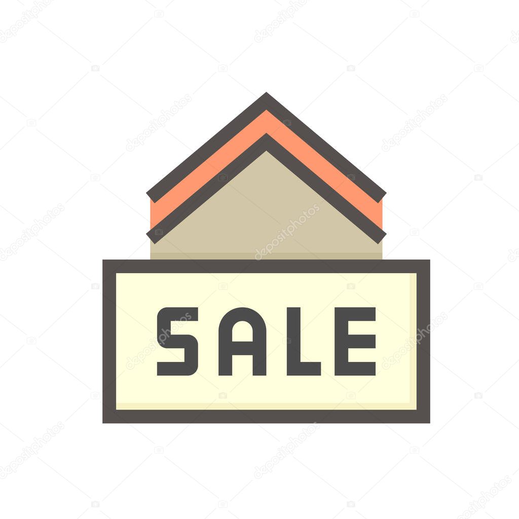 House for sale vector icon. That foreclose real estate or property consist of home or house building and forsale sign. Also for development, owned, rent, buy, purchase or investment. 48x48 pixel.