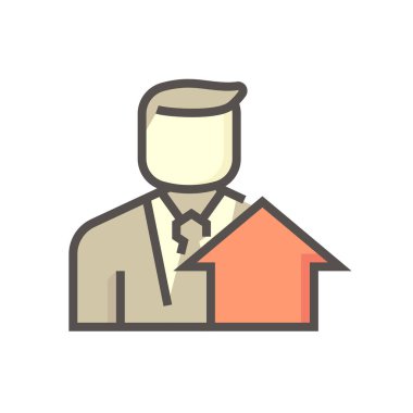 Housing estate and agent or realtors vector icon. Include home or house building. That people is specialize in real estate, property, law i.e. development, owned, sale, rent, buy, investment. 64x64 px clipart