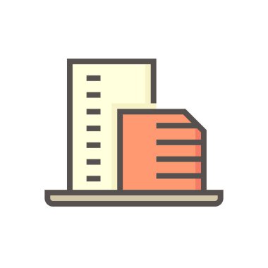 Yüksek bina ya da yerleşim vektör simgesi. Şu apartman dairesi, ofis, apartman ya da şehirdeki otel. Gayrimenkul veya gayrimenkul geliştirme, mülkiyet, satış, kira, satın alma, satın alma veya yatırım. 64x64 piksel.