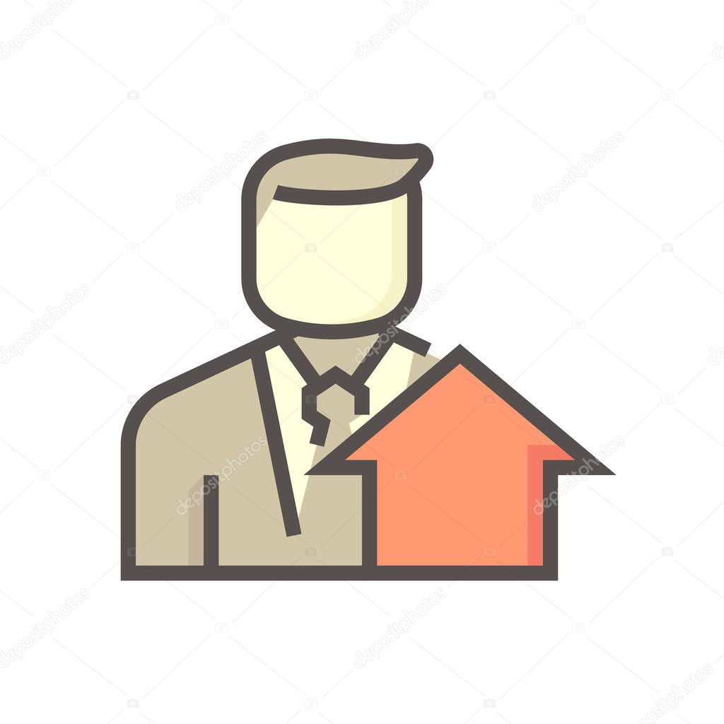 Housing estate and agent or realtors vector icon. Include home or house building. That people is specialize in real estate, property, law i.e. development, owned, sale, rent, buy, investment. 64x64 px