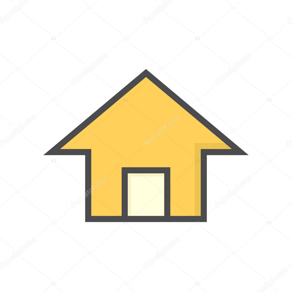 House or residential building with simple shape vector icon,  symbol or pictogram design. That real estate or property for development, owned, sale, rent, buy, purchase or investment. 64x64 pixel.