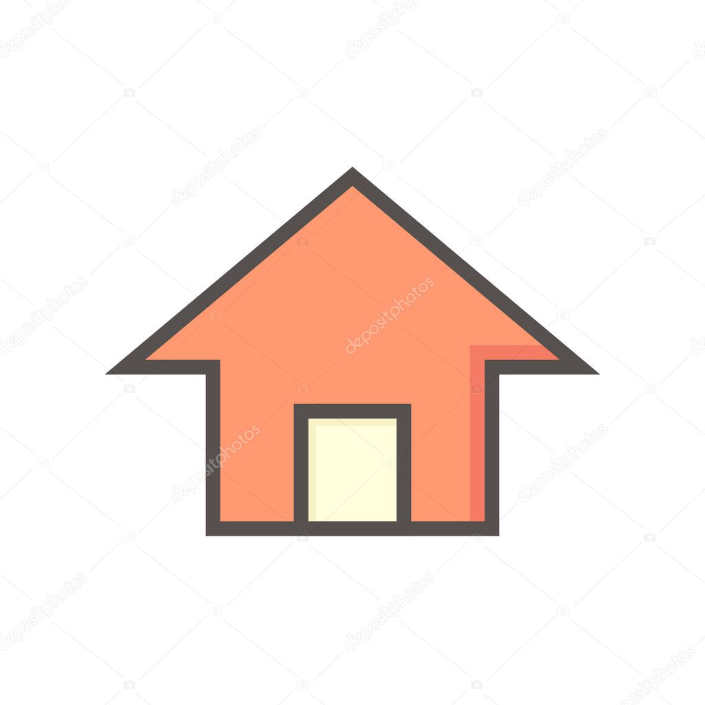 House or residential building with simple shape vector icon,  symbol or pictogram design. That real estate or property for development, owned, sale, rent, buy, purchase or investment. 64x64 pixel.