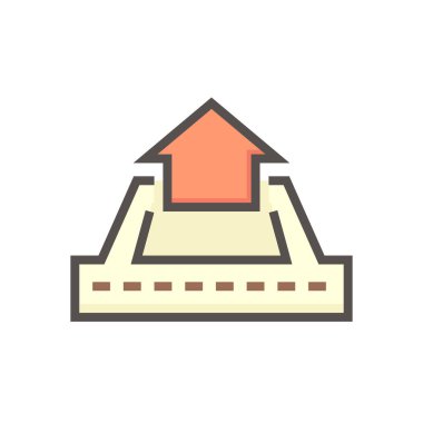 Ev binası ya da arazi arazisi ve yol vektör ikonu. İkamet, geliştirme, mülkiyet, satış, kira, satın alma veya yatırım için yol kenarındaki gayrimenkul. 64x64 piksel.