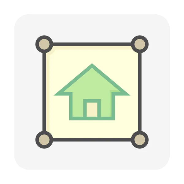 上视图中的土地和房屋矢量图标 包括Gps位置销的位置点 房地产或用于住房细分 购买或投资的财产 64X64 — 图库矢量图片