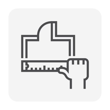  İç tasarım vektör simgesi. 2D zemin planı ya da çizim ve iç oda dekorasyon, yenileme ve dekorasyon araçlarından oluşmaktadır. Ev, ev, ofis, daire ve mutfak. 64x64 px.