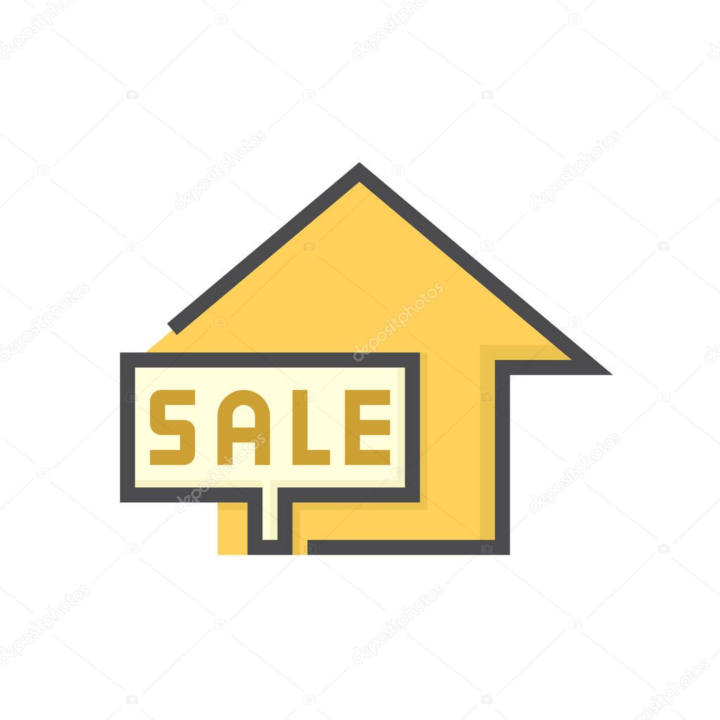 House for sale vector icon. That foreclose real estate or property consist of home or house building and forsale sign. Also for development, owned, rent, buy, purchase or investment. 64x64 pixel.