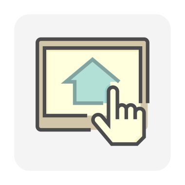 Ev vektör simgesini ara. Tablet ve insanlardan oluşuyor. Çevrimiçi olacak asistan, emlakçı ya da emlakçı kalkınma, mülkiyet, satış, kira, satın alma ya da yatırım için gayrimenkul ya da mülk bulacak. 64x64 piksel.