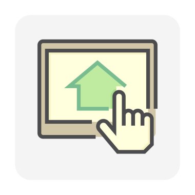 Ev vektör simgesini ara. Tablet ve insanlardan oluşuyor. Çevrimiçi olacak asistan, emlakçı ya da emlakçı kalkınma, mülkiyet, satış, kira, satın alma ya da yatırım için gayrimenkul ya da mülk bulacak. 64x64 piksel.