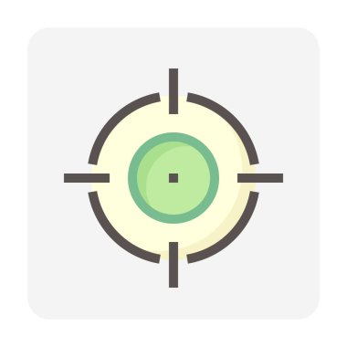 Hedef vektör simgesi. Çapraz gölgesi ve yuvarlak şekli. Askeri silahın nişan alınması ve ateşlenmesi için işaret ya da işaret. Keskin nişancı, tüfek. Ayrıca odaklanma, doğruluk ve hedef kavramı. 48x48 piksel mükemmel ve düzenlenebilir vuruş.