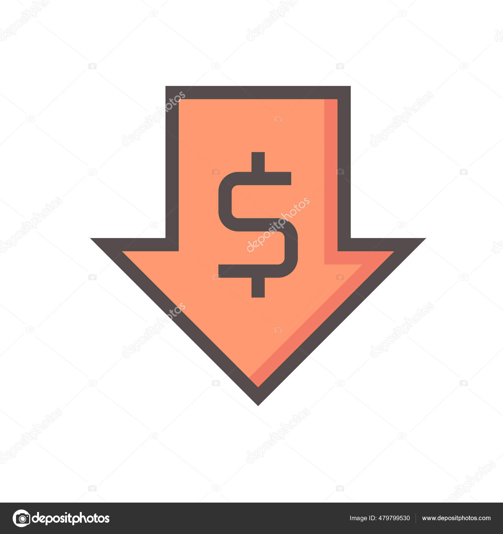 Penge Værdi Falde Vektor Design Det Ikon Tegn Eller Symbol Dollar Store Drop Pil Erhvervslivet Økonomi Finansiering Koncept Til Reducere Profit Data Markedspris Eller Indkomst 48X48