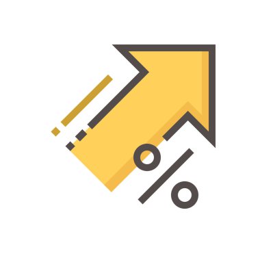 Vektör tasarımını yüzde bir arttır. Yukarı ok ve yüzde işareti, simge ya da sembolden oluşur. Faiz yüzdesi, büyüme kârı, hisse senedi fiyatı vs. için kavram. İnce bir çizgi ya da şekil çizgisi. 48x48 px